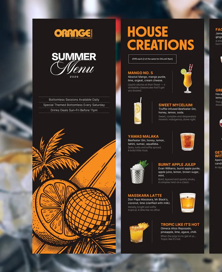 Orange Rooms, Menu Design